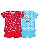 SuperBottoms Pack Of 2 Half Sleeves Dogs & Too Cute To Be True Text Print Marble Effect Tee & Shorts Sets - Red & Blue