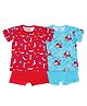 SuperBottoms Pack Of 2 Short Sleeves Dog And Unicorn Printed Top With Shorts - Red Blue