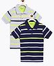 Campana Pack Of 2 Half Sleeves Pablo Striped Polo Tees - Grey Melange & Navy Blue
