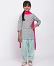 BIBA Three Fourth Sleeves Ethnic Floral Motif Print Kurta With Solid Salwar And Dupatta - Blue