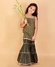 Lil' Drama Sleeveless Motif Print Kurti With Ruffled Palazzo Pants - Green