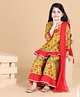LIL PITAARA Pure Cotton Three Fourth Sleeves Floral Printed Kurta & Sharara With Dupatta Set - Yellow