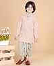 LIL PITAARA Pure Cotton Full Sleeves Chevron Printed Kurta & Floral Printed Dhoti - Cream