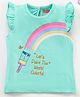 Babyhug Frill Sleeves Top With Graphics & Glitter Print - Aqua Green