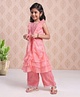 Babyhug Sleeveless Sequinned Kurti With Attached Jacket Style Duptta & Sharara - Light Pink