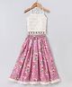 Twisha Sleeveless Mirror & Shells Embellished Halter Neck Choli & All Over Floral Print Chequered Self Design Lehenga Set - White & Mauve