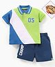 Babyhug Cotton Half Sleeves Color Block T-Shirt & Shorts Set With Number Embroidery- Multicolor Blue