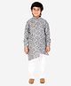 P-MARK Full Sleeves All Over Intricate Floral Vines Print Asymmetrical Style Kurta & Solid Pajama Set - Black