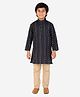 P-MARK Full Sleeves Dotted Stripes Print Kurta & Contrast Solid Pajama Set - Black