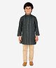 P-MARK Full Sleeves Dotted Stripes Print Kurta & Contrast Solid Pajama Set - Dark Green