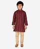 P-MARK Full Sleeves Dotted Stripes Print Kurta & Contrast Solid Pajama Set - Maroon