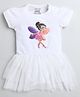 Polka Tots Half Sleeves Sequin Embellished Dancing Angel Girl Patch Detail Flared Tulle Romper Onesie - White