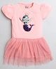 Polka Tots Half Sleeves Sequin Embellished Mermaid Queen Patch Detail Flared Tulle Romper Onesie - Pink