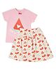 Mi Arcus Short Sleeves One In A Melon Printed Tee With Watermelon And Heart Printed Flared Skirt - Pink