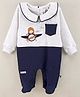 Little Folks Full Sleeves Knitted Romper with Embroidered Penguin Applique - Melange Navy