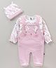 Little Folks Footed Dungaree & Full Sleeves Top with Cap Printed - Pink