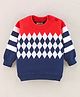 Little Folks Cotton Full Sleeves Intarsia Knit Pullover - Red Blue