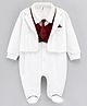 Little Folks Full Sleeves Party Romper With Tie - Offwhite & Maroon