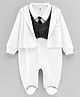 Little Folks Full Sleeves Party Romper With Tie - Offwhite & Black