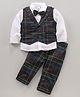 Little Folks Cotton Woven Full Sleeves Checks Party Suit With Bow - Black