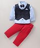 Little Folks Full Sleeves Checked Party Suit with Bow - Blue Red