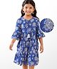 Earthy Touch Woven Three Forth Sleeves Frock Floral Print - Blue