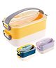 FunBlast Double Decker Stainless Steel Lunch Box with Spoon & Fork - 1 Pc Random Color