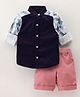 Knotty Kids Full Sleeves Placement Checkered Shirt And Shorts - Blue