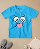 Be Awara Half Sleeves Tongue Out Smiley Printed T Shirt - Sky Blue