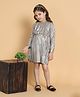 Piccolo Full Sleeves Crush Pleated Gathered Metallic Dress - Silver