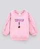 Bonfino Cotton Knit Full Sleeves Sweatshirt With Foil Print And Frill On Sleeves - Pink
