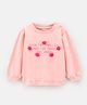 Bonfino Cotton Full Sleeves Sweatshirt With Glitter Print & Flower Detailing - Peach