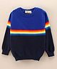 Simply Full Sleeves Knit Sweater Rainbow Stripes Design- Blue
