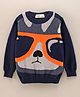 Simply Full Sleeves Knit Sweater Animal Face Design- Navy Blue