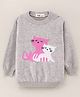 Simply Full Sleeves Cotton Sweater Cat Print- Grey