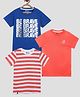 3PIN Pack Of 3 Half Sleeves Striped And Be Brave Text Placement Text Printed Tees - Blue & Peach