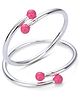 Black Silver 925 Pure Silver Adjustable Plain Pipe Kada with Pink Ball - Silver