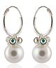 Eloish 92.5 Sterling  Small  Bali Hoop Pearl Earrings   - Silver White