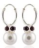 ELOISH 92.5 Sterling Silver Small Dark Maroon Bali Hoop Pearl Earrings - Silver Maroon