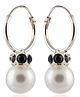 Eloish 92.5 Sterling Small Bali Hoop Pearl Earrings - Silver Black