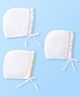 Babyhug Cotton Woven Tie-Knot Cap Set Solid White - Diameter 14 cm