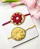 Bobbles & Scallops Set Of 2 Crochet Flower Rakhi - Red & Peach