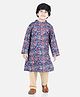 Aww Hunnie Full Sleeves Floral Print Jaipuri Cotton Kurta & Solid Pajama 100% Cotton Set - Blue & Beige