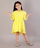 KIDSDEW Three Fourth Sleeves Pleated Dress - Yellow