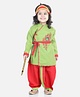 BownBee Janmashtami Theme Full Sleeves Peacock Feather Embroidered Lace Detailing Kanhaiya Kurta & Dhoti Pants Set With Mukut - Green
