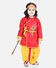 BownBee Janmastami Theme Full Sleeves Peacock Feather Embroidered Lace Detailing Kanhaiya Kurta & Dhoti Pants Set With Mukut - Red