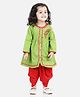 BownBee Full Sleeves Peacock Feather Embroidered Lace Detailing Kurta & Solid Dhoti Pants Set - Green