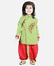 BownBee Full Sleeves Peacock Feather Embroidery Kurta With Dhoti - Green