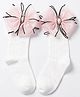 Flaunt Chic Calf Length Solid Bow Socks - White