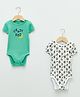 LC Waikiki Cotton Half Sleeves Onesies Cartoon & Text Print Pack Of 2 - Green